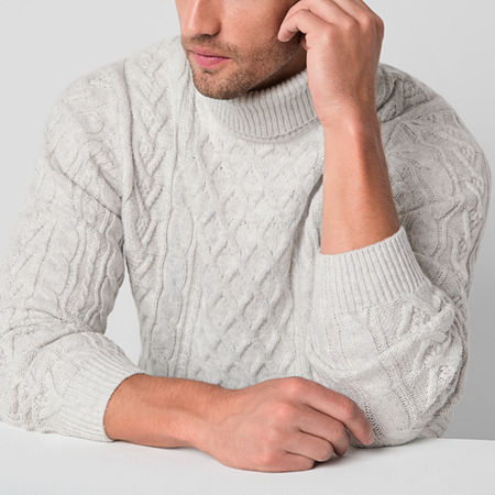 Mutual Weave Cable Sweater Mens Turtleneck Long Sleeve Pullover Sweater, Xx-large, White