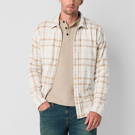 Mutual Weave Mens Regular Fit Long Sleeve Plaid Button-Down Shirt, Large, Beige