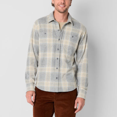 mutual weave Mens Regular Fit Long Sleeve Plaid Button-Down Shirt