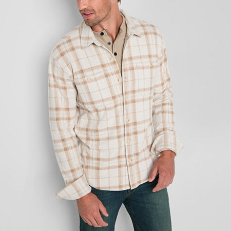 Mutual Weave Mens Regular Fit Long Sleeve Plaid Button-Down Shirt, Large, Beige