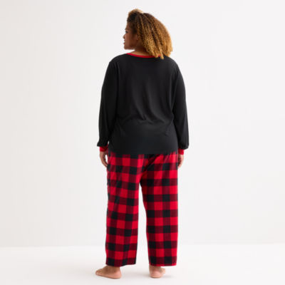 North Pole Trading Co. Moose Buffalo Womens Crew Neck Long Sleeve 2-pc. Matching Family Plus Pajama Sets