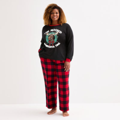 North Pole Trading Co. Moose Buffalo Womens Crew Neck Long Sleeve 2-pc. Matching Family Plus Pajama Sets
