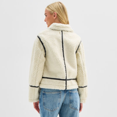 Arizona Womens Juniors Faux Shearling Midweight Bomber Jacket