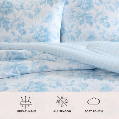 Laura Ashley Anja Textured Toile Easy Care Complete Bedding Set with Sheets