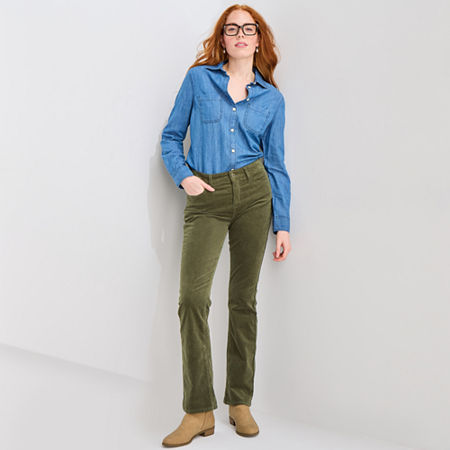 St. John's Bay Womens Mid Rise Bootcut Corduroy Pant In Green