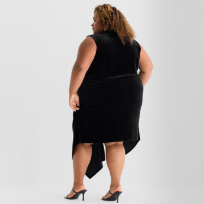 Ashley Graham Lace Edge Womens Plus Sleeveless Midi Wrap Dress