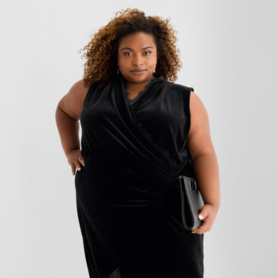 Ashley Graham Lace Edge Womens Plus Sleeveless Midi Wrap Dress