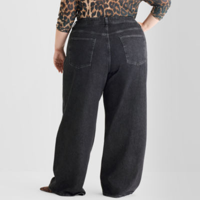 Ashley Graham Slouchy Womens Plus High Rise Wide Leg Jean
