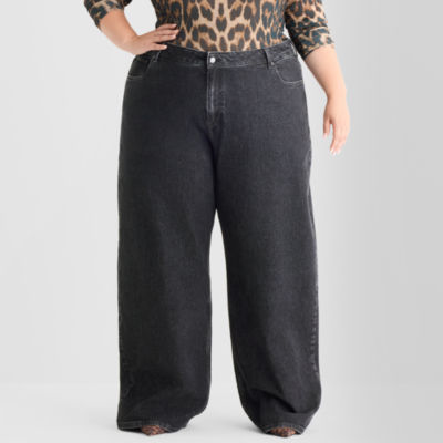 Ashley Graham Slouchy Womens Plus High Rise Wide Leg Jean