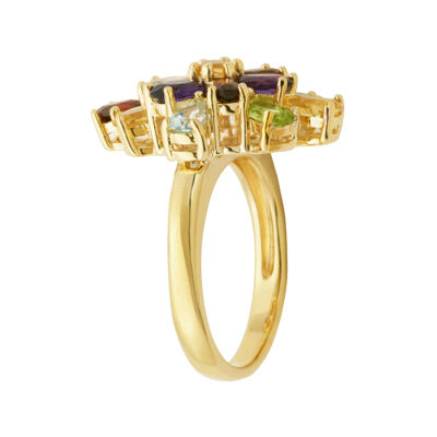 Multi-Gemstone 18K Yellow Gold Over Sterling Silver Cluster Ring