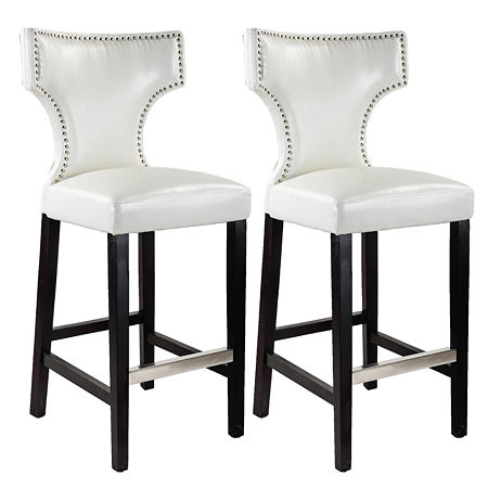 Kings Bar Height Barstool With Metal Studs, Set Of 2, One Size, White