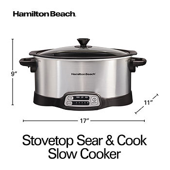 Hamilton Beach 33662 Programmable Slow Cooker with 6 Quart Stovetop-Safe  Sear & Cook Crock, Silver