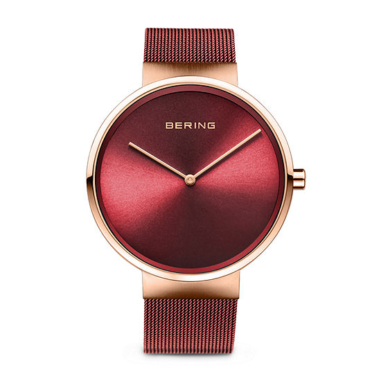 Bering Mens Red Stainless Steel Bracelet Watch 14539-363