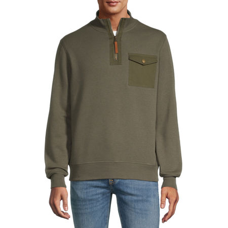 Frye and Co. Mens Mock Neck Long Sleeve Quarter-Zip Pullover, Small, Green