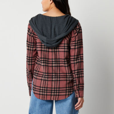 Forever 21 Juniors Oversized Womens Long Sleeve Flannel Shirt, Color:  Red-multi - JCPenney