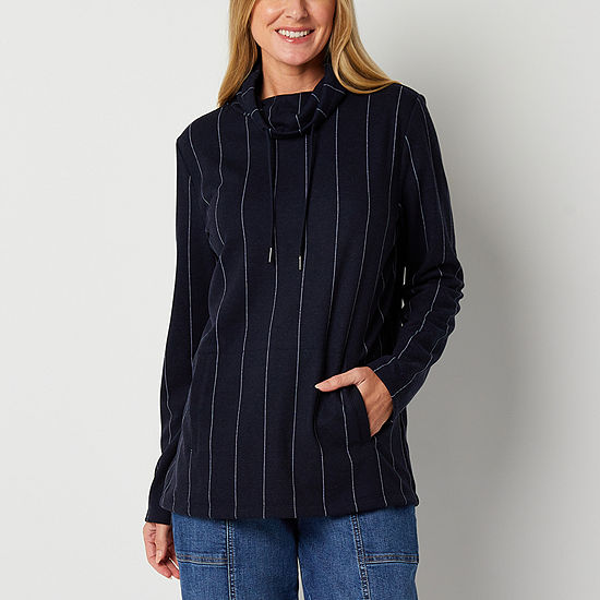 Liz Claiborne Womens Cowl Neck Long Sleeve Tunic Top, Color: Sig Navy ...