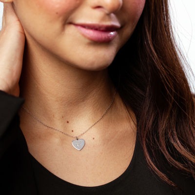 Silver Treasures Initial Womens Sterling Heart 16 Inch Pendant Necklace