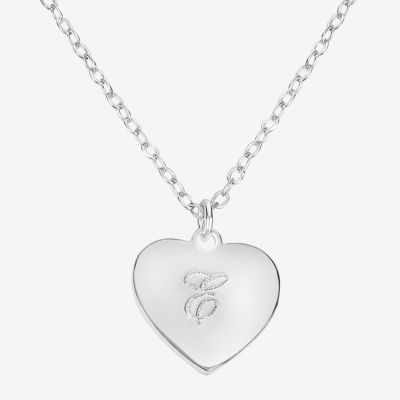 Silver Treasures Initial Sterling 16 Inch Cable Heart Pendant Necklace