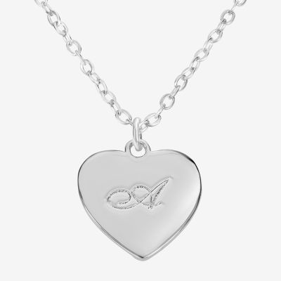 Silver Treasures Initial Sterling 16 Inch Cable Heart Pendant Necklace