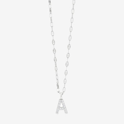 Silver Treasures Pave Initial Cubic Zirconia Sterling 18 Inch Singapore Pendant Necklace