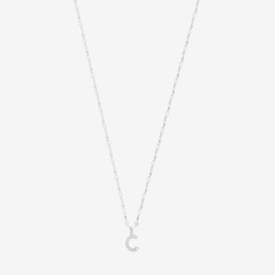 Silver Treasures Pave Initial Cubic Zirconia Sterling 18 Inch Singapore Pendant Necklace