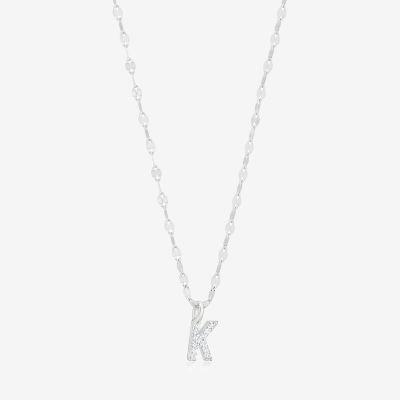 Silver Treasures Pave Initial Cubic Zirconia Sterling Silver 18 Inch Singapore Pendant Necklace