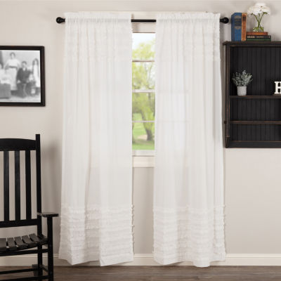 Vhc Brands Ruffle Sheer Petti Rod Pocket Embellished Set of 2 Curtain Panels