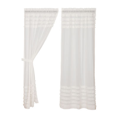 Vhc Brands Ruffle Sheer Petti Embellished Rod Pocket Set of 2 Curtain Panel