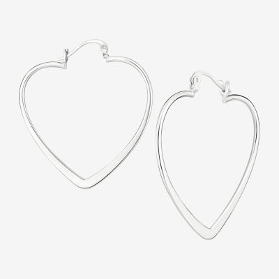 Silver Treasures Flat Sterling Silver Heart Hoop Earrings