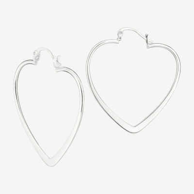 Silver Treasures Flat Sterling Silver Heart Hoop Earrings