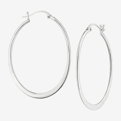 Silver Treasures Flat Sterling Silver Oval Hoop Earrings