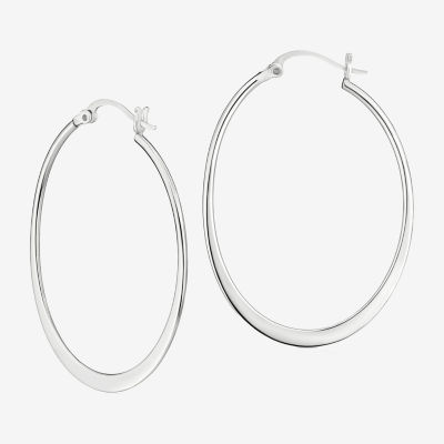 Silver Treasures Flat Sterling Silver Oval Hoop Earrings