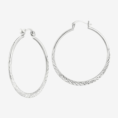 Silver Treasures Flat Womens Sterling Silver 43mm Round Hoop Earrings