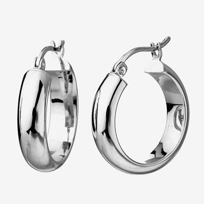 Silver Treasures Tube Sterling Silver Oval Hoop Earrings