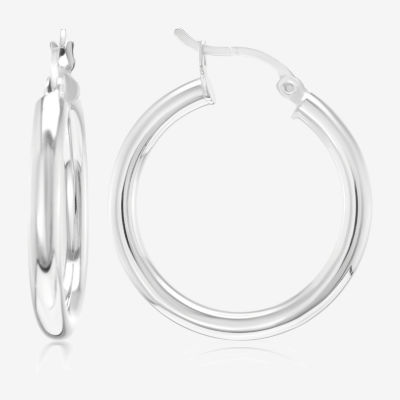 Silver Treasures Tube Sterling Silver Round Hoop Earrings