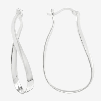 Silver Treasures Twisted Sterling Silver Oval Hoop Earrings