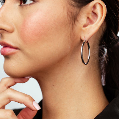 Silver Treasures Womens Sterling Silver 37mm Oval Hoop Earrings