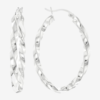 Silver Treasures Twisted Sterling Silver Oval Hoop Earrings