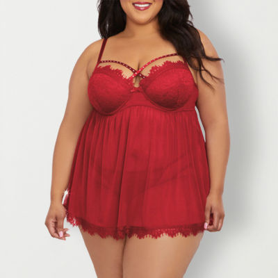 Dreamgirl Plus Size Stretch Satin and Heart Mesh Teddy 