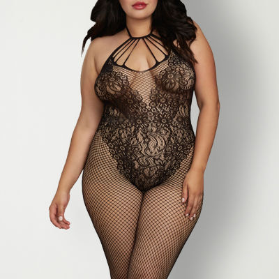 Dreamgirl Plus Fishnet Bodystocking with Knitted Teddy -0326X