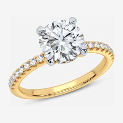 (G-H / Si1-Si2) Womens 2 1/4 CT. T.W. Lab Grown White Diamond 14K Gold Round Side Stone Engagement Ring