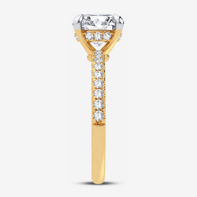 (G-H / Si1-Si2) Womens 2 1/4 CT. T.W. Lab Grown White Diamond 14K Gold Round Side Stone Engagement Ring