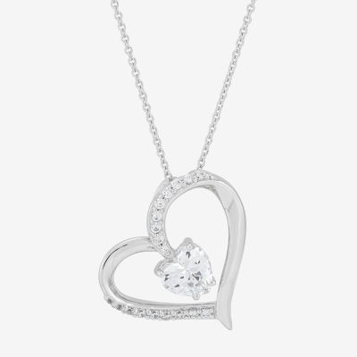Diamonart Womens Cubic Zirconia Sterling Silver Heart Pendant Necklace