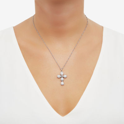 Diamonart Womens White Cubic Zirconia Sterling Silver Cross Pendant Necklace