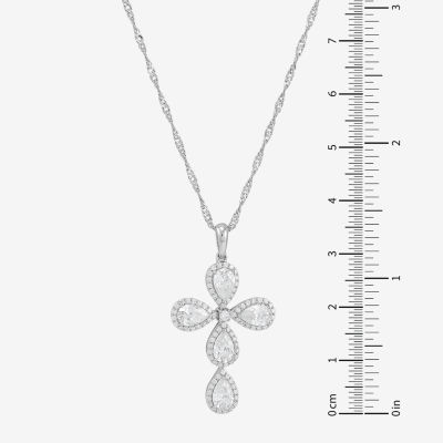 Diamonart Womens White Cubic Zirconia Sterling Silver Cross 18 Inch Pendant Necklace