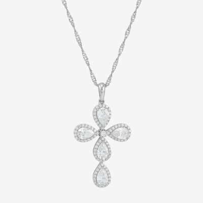 Diamonart Womens White Cubic Zirconia Sterling Silver Cross 18 Inch Pendant Necklace