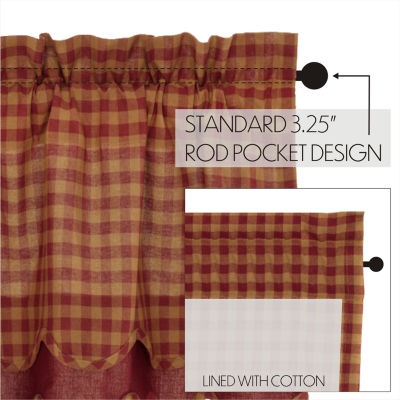 Vhc Brands Country Check Layered Rod Pocket Scallop Valance