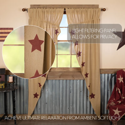 Vhc Brands Ctn Burlap Star Prairie Embellished Light-Filtering Rod Pocket Set of 2 Curtain Panel