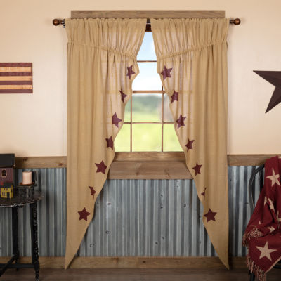 Vhc Brands Ctn Burlap Star Prairie Embellished Light-Filtering Rod Pocket Set of 2 Curtain Panel