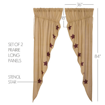 Vhc Brands Ctn Burlap Star Prairie Embellished Light-Filtering Rod Pocket Set of 2 Curtain Panel
